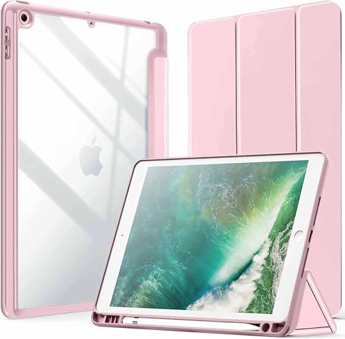 Image of ProElite Smart Flip Case Cover for Apple iPad 9.7 inch 2018 /2017 5th 6th Generation, Clear Soft Back with Pencil Holder, Pink