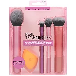 REAL TECHNIQUES,5 Count (Pack of 1) Everyday Essentials Makeup Brush Complete Face Set (Miracle Complexion Sponge…