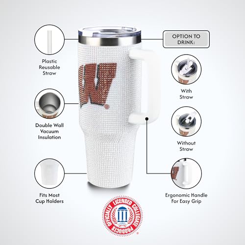 Image of The Memory Company Officially Licensed 40oz White Bling Game Day Tumbler, University of Wisconsin