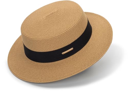 Women-Straw-Sun-Hats-Wide-Brim - Porkpie Fedora UPF50 Manhattan Hats Panama Jazz Hat for Beach Hiking M/S