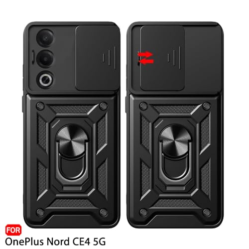 Image of TheGiftKart Tough Armor Bumper Back Cover Case for OnePlus Nord CE 4 5G | Sliding Camera Cover, Kickstand & Ring Holder | 360 Degree Protection Back Cover Case for OnePlus Nord CE4 (PC & TPU, Black)