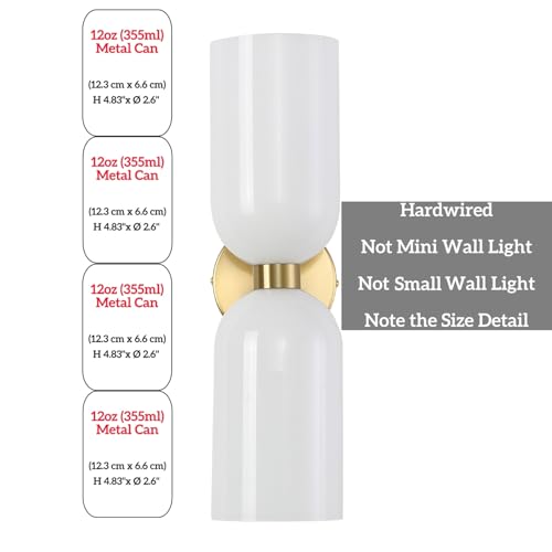 Image of EFINEHOME Minimalist 2-Light Gold Wall Sconces with Cylinder Glass Shades- Mid Century Vanity Wall Double Lights Hardwired- Modern Indoor Glass Wall Mounted Art Decor Lights (Milky White, 1 Pack)
