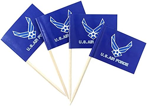 JBCD 100 Pcs US Air Force Wings Flags Toothpicks Army Force Flag Cupcake Toppers Decorations, Cocktail Toothpick Flag Cake Topper Picks Mini Small Flag Cupcake Pick Sticks