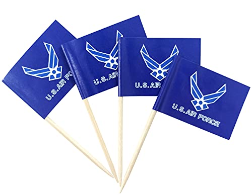 JBCD US Air Force Wings Toothpick Flag Mini Small Cupcake Topper Flags, 100 pcs