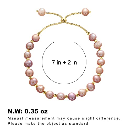 Woworama Pink Pearl Bracelet For Women Baroque Pearls Bracelet Gold Adjustable Pearl Bracelet Slider Bolo Bracelet For Bride Bridesmaid Wedding Gift #TOP6