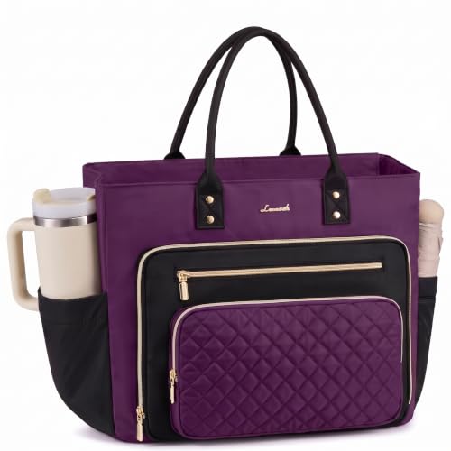 Image of LOVEVOOK Teacher Nurse Diaper Bag, Purple Laptop Tote Bag for Women Work