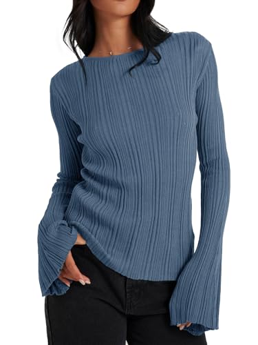 Image of Cicy Bell Womens Bell Long Sleeve Tops Going Out Knitted Fall Pullover Lightweight Sweater Shirts
