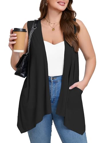 Image of AusLook Women's Plus Size Lightweight Open Front Cardigan 3 /4 Sleeve Cover Ups Shrugs Shawls and Wraps Kimono Jacket Coat