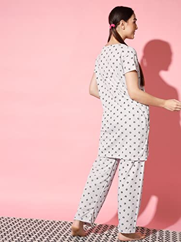 Image of Printed Round Neck Short Sleeve Nightsuit Set | Casual Night Dress for Women