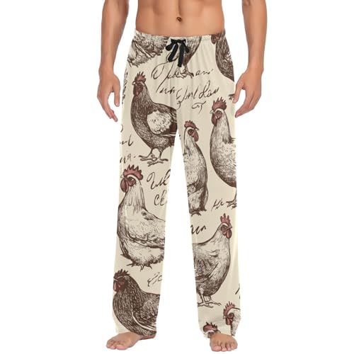 Cock Pattern Pajama Pants for Men Comfort Sleep Lounge Bottoms Straight-fit with Pockets S-XXL