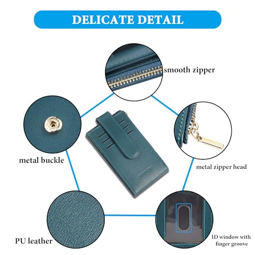 FT FUNTOR Small Wallet for Women，Ladies Bifold RFID Blocking Credit Card Holder with Zipper Coin Pocket & ID Window (Navy Blue)4