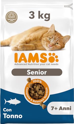 IAMS Cibo secco per gatti Senior con tonno - Alimenti secco per gatti anziani dai 7 anni, 3 kg