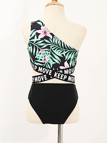 Kids Girls 3Pcs Swimsuit One Shoulder Criss Cross Crop Top Bikini Set with Brief and Beach Skirt4