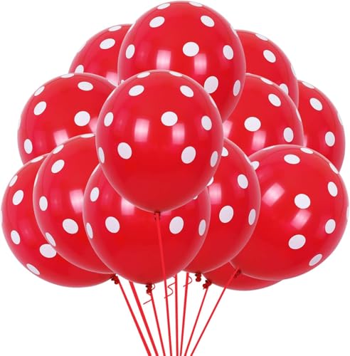 Image of TONIFUL 100pcs Red and White Polka Dots Balloons 12inch Large Polka Dot Latex Party Mouse Balloons for Wedding Birthday Party Festival Decoration Halloween Christmas New Year Supplies