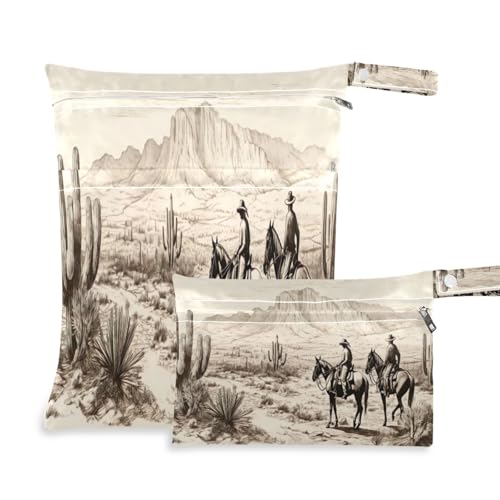 ATTX Western Cowboys Wet Dry Bags 2-Pack - Reusable Cloth Diaper Storage for Travel, Beach & Gym | Multi-Use Waterproof Bags for Swimsuits, Baby Clothes, Sports Gear#245