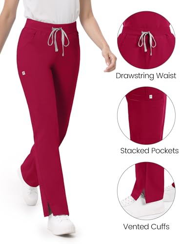 Image of Scrub Pants for Women - Straight Leg Medical Scrub Pants with 6 Pockets - Drawstring Soft Stretch Women Scrub Pant