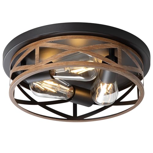 piano7797 13 inch Flush Mount Ceiling Light Fixtures,3-Light Modern Hallway Light Fixtures Ceiling, Wood Grain Light Fixture Ceiling Mount for Farmhouse,Kitchen, Bedroom 1 Pack