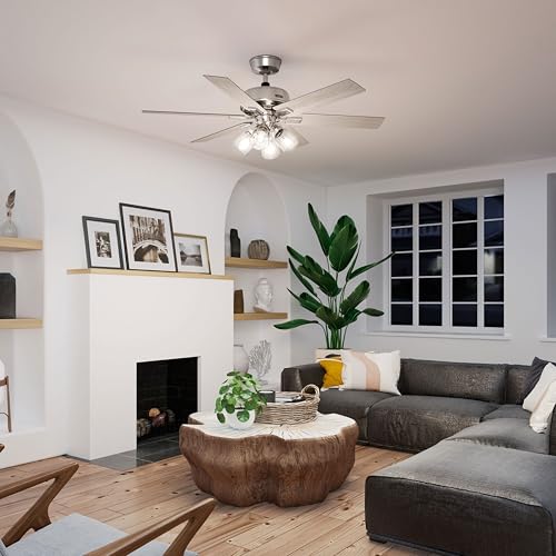 Image of Hunter Fonthill Indoor Ceiling Fan With Light, Remote, 52-inch, Fresh White, Fast Install, 6-speeds (Brushed Nickel)