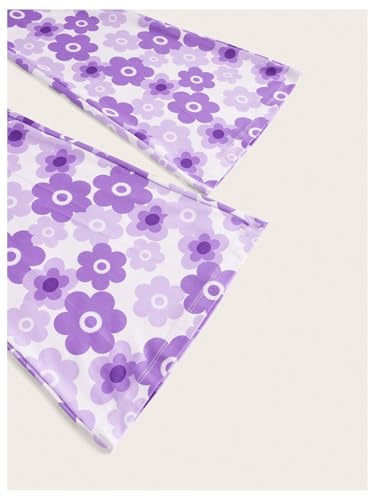 Verdusa Girl's Boho Floral Flared Leg Bell Bottom Pants High Waisted Athletic Trousers3