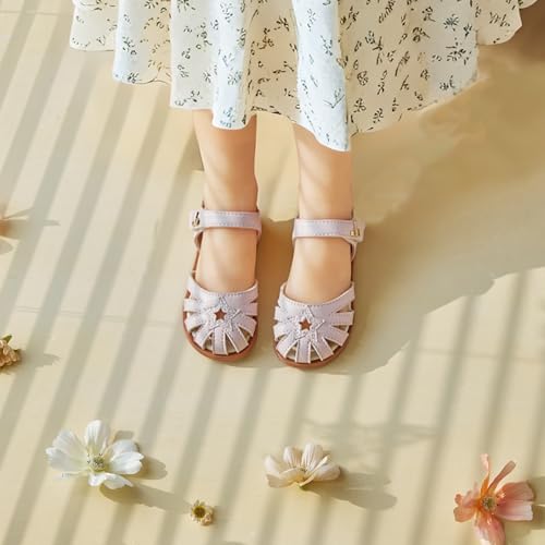 Image of THEE BRON Toddler Girls Closed-Toe Sandals Sweet Retro Cutout Summer Dress Shoes
