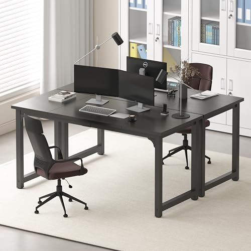 Image of NSdirect 63 inch Computer Desk,Modern Simple Style PC Table Office Desk Wide Workstation for Study Writing,Gaming and Home Office,Extra 1 inch Thicker Wooden Tabletop and Black Metal Frame,Black