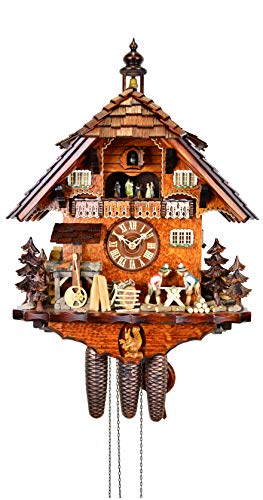 August Schwer Reloj cucú Casa de la Selva Negra con leñador y Rueda de Molino Que se Mueve Cover