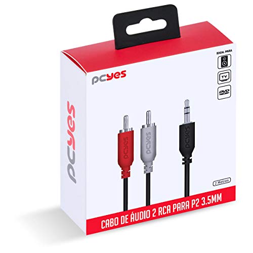 CABO DE AUDIO 2 RCA MACHO PARA P2 3.5MM MACHO 28AWG PURO COBRE 2 METROS - P2R35-2 - PCYES