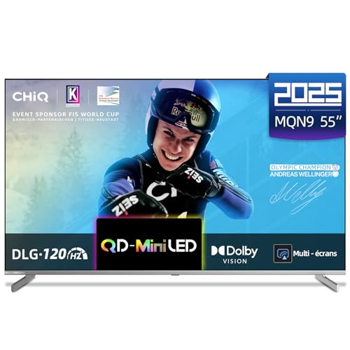 CHIQ M55QN9G 55 Pouces (139 cm) TV Smart 4K Mini QLED, Google TV, 60Hz MEMC & Local Dimming, Dolby Vision & Atmos,DLG 120Hz, HDR10 Chromecast intégrés