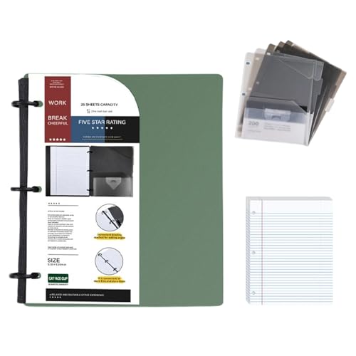 Carnet de notes compact à 3 trous rigide, feuilles blanches rechargeables d'organisation