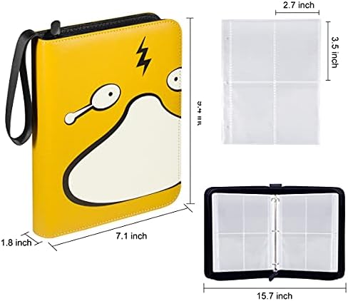 Geecow 4-Pocket Binder Compatible with Pokemon Cards, Portable Storage Case with Removable Sheets Holds Up to 400 Cards-Toys Gifts for 3-8 Year Old Boys Girls (Yellow Psyduck)