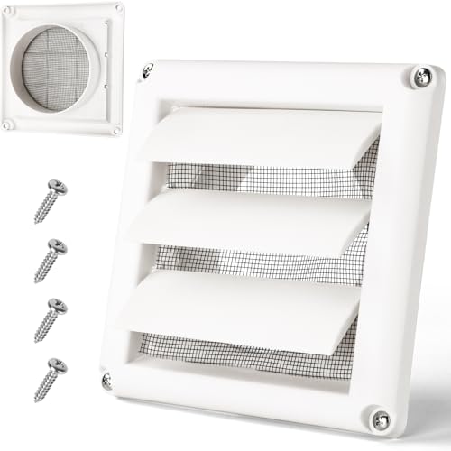 BEWAVE Dryer Vent Cover, Outdoor Exhaust Louvered Air Vent Cover with Screen 4 Screws UV Protection & Easy Installation for 4