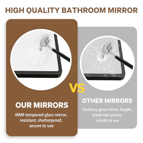 New Upgrade Bathroom Mirror, 50X30 Inch Black Metal Frame Wall Mounted Rounded Rectangle Bathroom Vanity Mirror with Tempered Glass for Washroom Bedroom Living Room