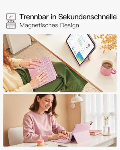 Inateck Hülle mit Tastatur,Ultraleichte Tastatur für iPad 10/11 Generation A16 2025 11 Zoll,iPad Air 11" M3/M2 (2025/2024),Air 5/4,Pro 11 4/3/2/1,Abnehmbar, mit Touchpad, QWERTZ, AceTouch KB04122 4