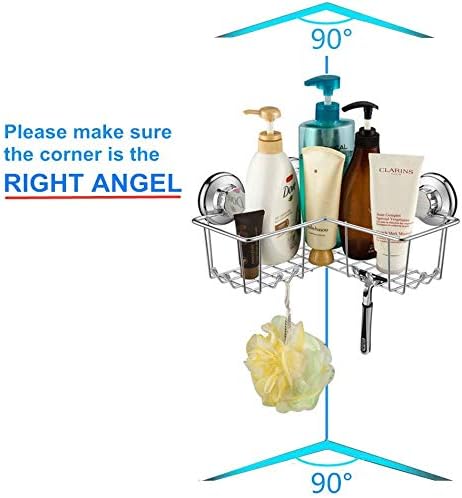SANNO Corner Shower Caddy,Adhesive Pad Bath Shelf Storage Combo Organizer with 8 Hooks, No Damage Rustproof Basket for Kitchen & Bathroom Accessories Sticky Pad - Rustproof Stainless Steel