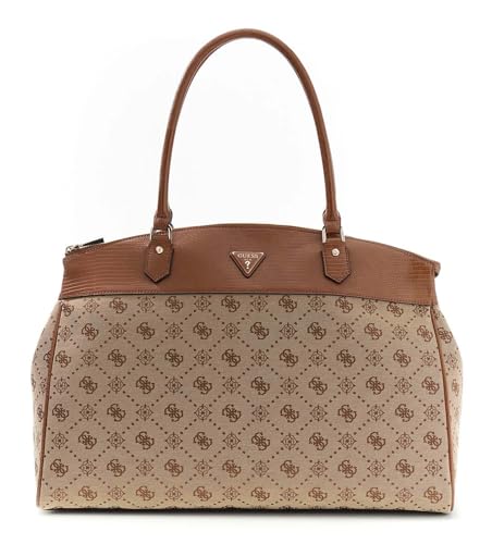 Sac de voyage GUESS Melinda Dome Tote en toile jacquard logo latte taupe avec bandoulière