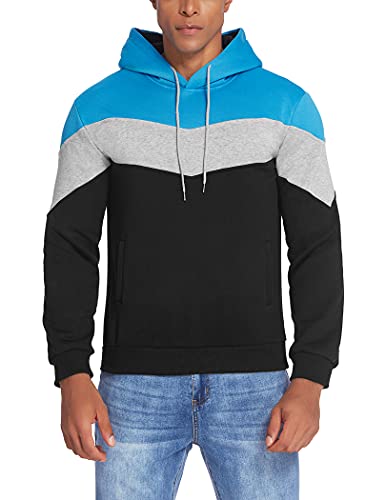 COOFANDY Color Block Pullover Men Contrast Color Hoodie Outwear Sweatshirt (PAT1, XL Blue Black