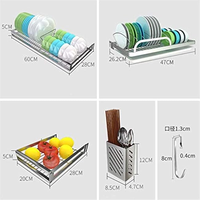 304 Stainless Steel Wall-Mounted Dish Rack - Kitchen Storage nizer, Space-Saving Drain Rack for Dishes, Cups & SILS, & Rust-Resistant, Ideal for Small Kitchens