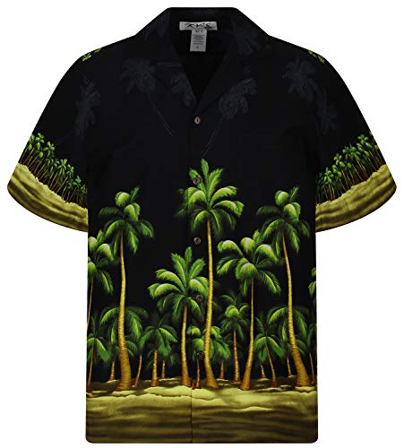 KYs Original Hawaiihemd, Grüner Palmenwald, schwarz, M