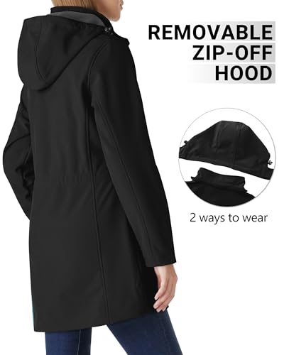Outdoor Ventures Women's Softshell Jacket with Removable Hood Fleece Lined Windbreaker Insulated Long Warm Rain Jacket2