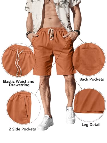 Image of Comdecevis Men's Linen Shorts Casual Elastic Waist Drawstring Summer Beach Vacation Yoga Golf Shorts with Pockets