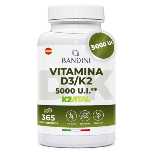 Bandini® Vitamina D3 K2 365 Comprimidos 30 000 UI al mes, Vitamina D (+1 año), 200 mcg K2VITAL®, 99,7+% All-Trans K 2-MK7 + 1000 UI Colecaciferol, Huesos, Dientes, Sistema inmunitario