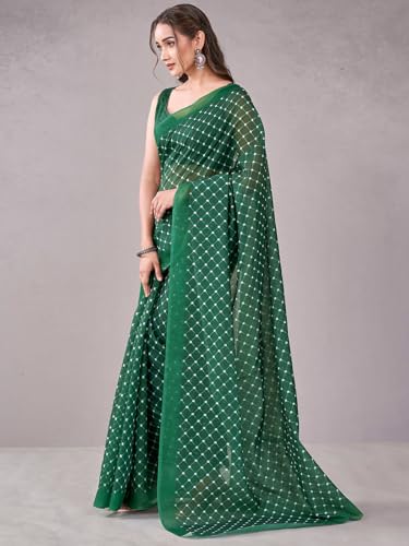 Image of Satrani Women's Chanderi Printed Saree with Unstitched Blouse Piece