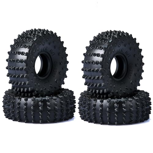 DJCRAWLER Super Soft 1.0 Pin Tires, 72 * 27mm Sticky Crawler Tire for TRX4M 1/18 1/24 RC Crawler Car Axial SCX24 FMS FCX24 AX24 Upgrade Wheel, Rock Crawler Tyres, Come with Double Layer sponges