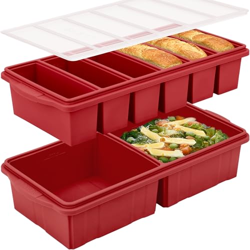 Image of Silicone Freezer Tray With Lid-Soup Freezer Container molds-Large Ice Cube Tray Set Makes 2-Cup & 1 /2-Cup portions cubes Perfect for preparing meals in different portion sizes Oven & Dishwasher -Safe