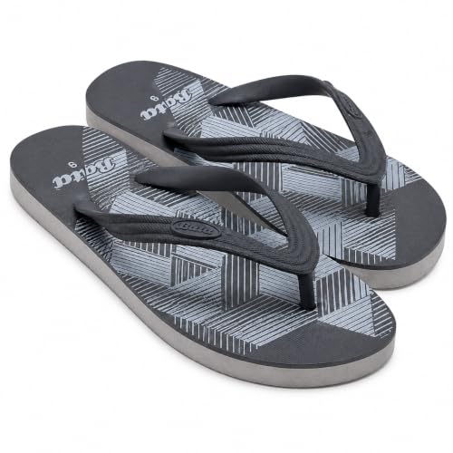Image of Bata Men's Flip Flops Slippers, Grey Geometric Print