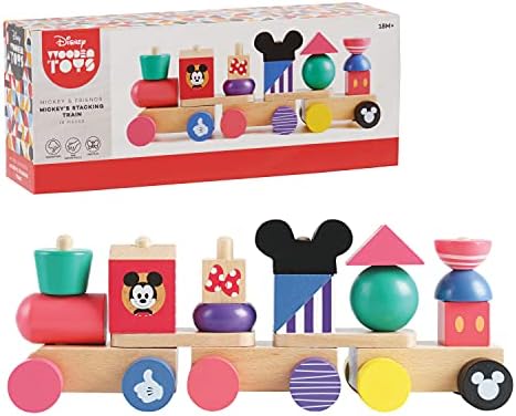 Disney Wooden Toys Mickey Mouse Stacking Train Set, 18-Pieces, Amazon Exclusive, by Just Play