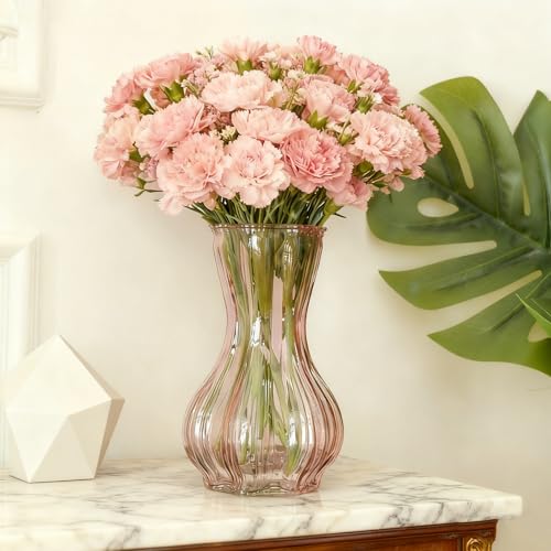 Flower Vase,Glass Vases Set of 2,Blush Clear Pink Vase 8 inch,for Home Decor,Valentains Day Decorations Indoor,Gifts,Wedding,Anniversary,Centerpieces