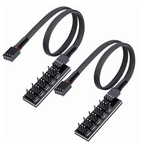 AVERZELLA 2 Pack Cooling Fan 1 to 5 Hub All 4 Pin Cooling Fans Power Extension Cable for PC Case Internal Motherboard Fan 5 Way Splitter Wire for ATX Computer Case Sleeved Braided (16 inches)