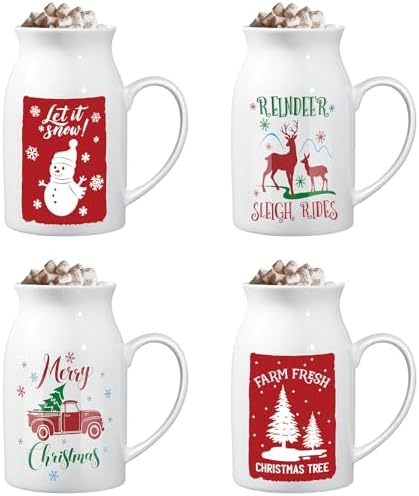 Hushee 13.5 oz Ceramic Christmas Mugs Set of 4 with Gift Box Xmas...