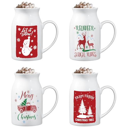 Hushee 4 Pcs 9.5 oz Ceramic Christmas Mug with Gift